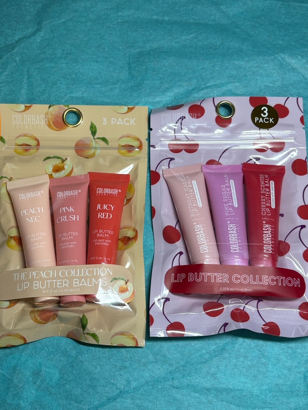 6 Lip Butter Collection by Color Bash Cosmetics - 3 Peach & 3 Cherry